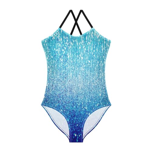 Blue Lights Glitter Girls One Piece Swimsuits Sport Halter Swimwear Beach Bathing Suit 5-6T