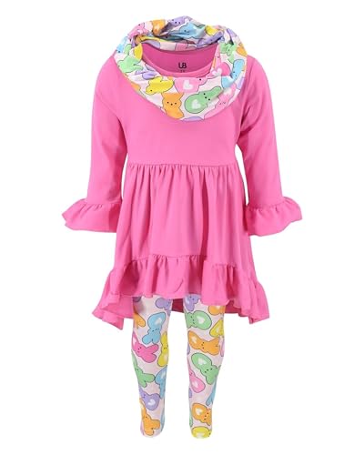 Image of Unique Baby Girls Kids Toddler 3pc Outfit Set Long Sleeve Cotton Blend Tunic Top Leggings and Scarf