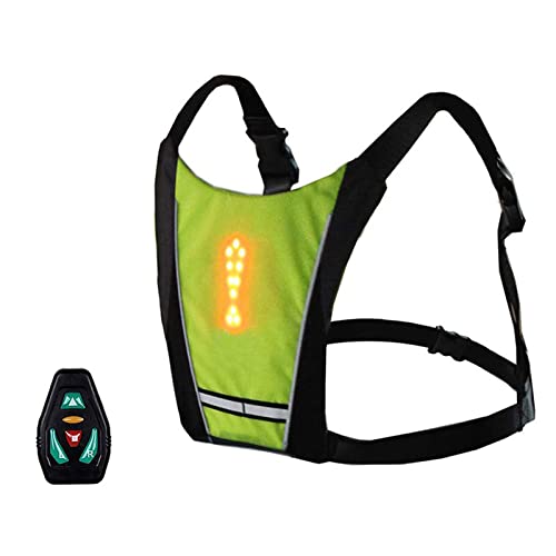 Gilet de Cyclisme à LED, USB Rechargeable Sac à Dos sans Fil Réfléchissant avec 5 Mode Indicateur de Direction, Sac de Sécurité en Plein Air Sport, pour Cyclisme, Courir, Marche, Jogging(Vert)