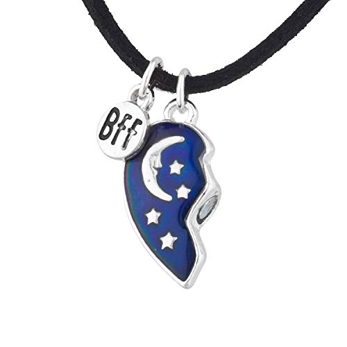 LUX ACCESSORIES BFF Crescent Moon Sun Blue Broken Heart Black Strand Necklaces3