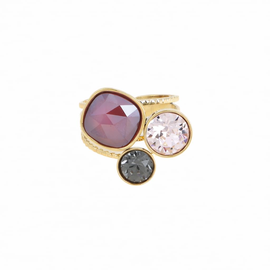 SAPHY Bague femme Cristaux Autrichiens - Acier inoxydable doré - Ajustable - Écrin cadeau - Idée Cadeau Femme