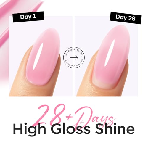 Image of modelones Builder Nail Gel Top Coat, 15 ML No Wipe Ultra Gloss Jelly Pink Gel Polish Apex Building Nails Strengthening Extension Sheer Blush Color Nail Art Long Lasting Soak Off U V Manicure Gift