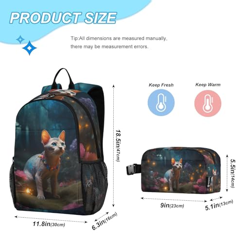 Firefly and Cat Backpack Lunch Bag Set for Travel Hiking Picnic, Backpacks with Insulated Lunch Box2