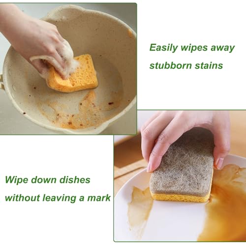 Image of Natural Sponges for Dishes - 12Pcs Biodegradable Sponges,Natural Dish Sponge, Palm Fiber Scrubbing Sponge