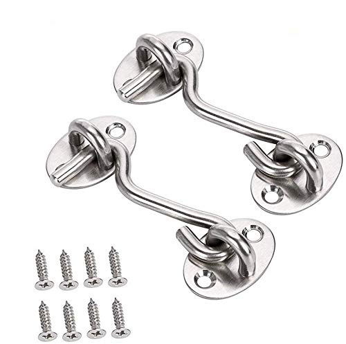 Holder Window Brace 2PCS Cabin Door Hook Eye Latch 3 inch 75 mm Stainless Steel Silver for Holding Open a Door or Gate