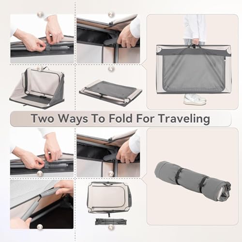 A 4 Pet Hundebox faltbar große Hunde, Hundebox für zuhause tragebar Hundetransportbox Transportbox Hund, leicht zu verstauen mit montiertem Aluminium Rahmen, einstellbare Kompatibilität(XL, Gelb)