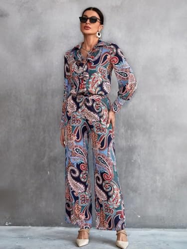 Image of DHRUVI TRENDZ Paisley Printed Kurta-Set for Women - Viscose Rayon Printed Kurta & Straight Pant | Festive Ethnic Indian Traditional Outfit for Functions & Puja | Lightweight Two Piece Dress for Beach & Holiday Look