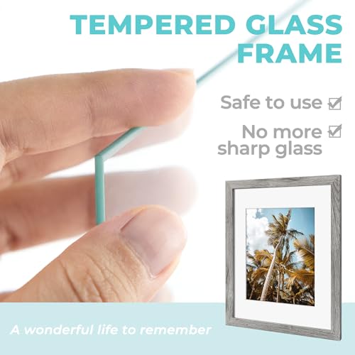 Image of Frametory, 11x14 Picture Frame with Mat for 8x10 Picture- - High Definition Glass Wide Molding - Preinstalled Wall Mounting Hardware (Gray, 2 Pack)