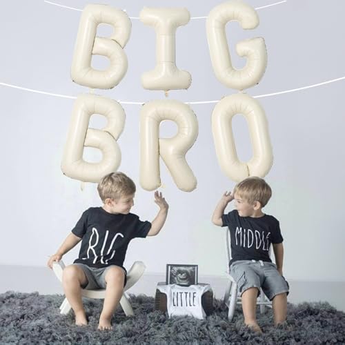 Image of 40 Inch Beige Big Bro Balloons Letter, Large Cream White Sand Big Bro Foil Balloon, Neutral Ivory Alphabet Mylar Balloon for Kid Newborn Boy Announcement Gender Reveal Baby Shower Party Decorations