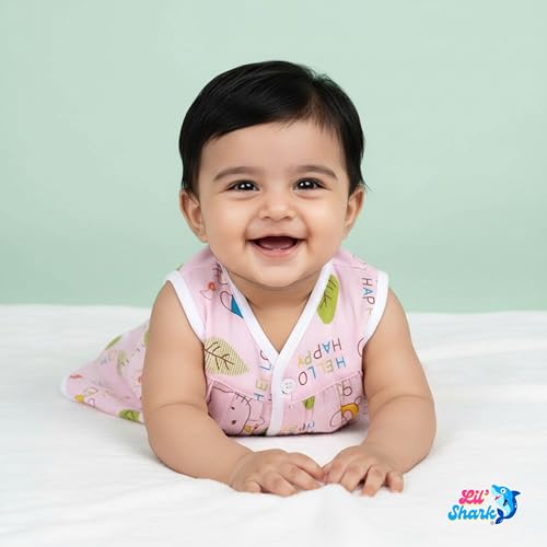 Image of Lil' Shark Muslin Cotton Frock Jhabla Set for Newborn Baby Girls | Sleeveless Vests | Summer Baby Dress 0-12 Months | Breathable Clothes | Assorted Prints