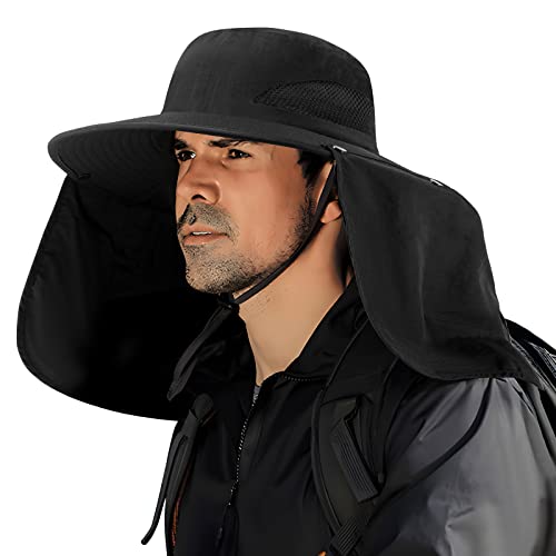 Docvit Fishing Hat For Men&Women,Outdoor Uv Waterproof Wide Brim Bucket Hat,Upf50+ Sun Hat With Neck Flap Black #TOP2