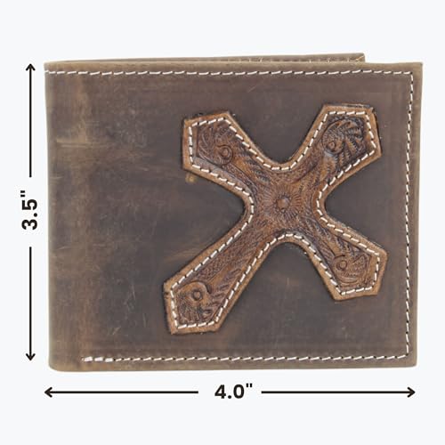 American Bison Tooled Cross Western Wallet for Men – Oil Pull Up Bifold – Rugged Faith & Everyday Durability (brown)3