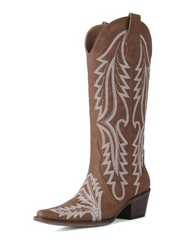 Image of Mid Calf Western Cowgirl Boots for Women 15 inch Shaft Snip Toe