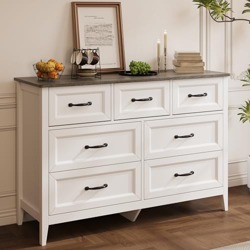 Gizoon Black Dresser for Bedroom, Modern 7 Drawers Dresser | 47" W Chest of Drawer with Metal Handles, Anti-tipping, Storage Organizer for Living Room, Hallway, Entryway