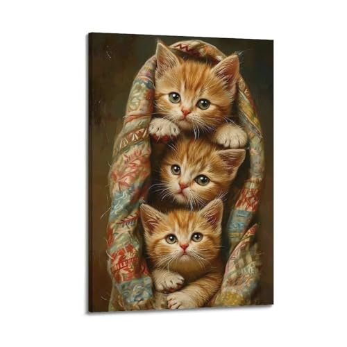 Poster moderne sur toile chatons jaunes WIZIGM pour habiller un mur vide avec style en 20x30 cm