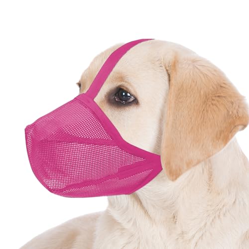Image of Dog Muzzle, Soft Mesh Covered Muzzles for Small, Medium, Large and X-Large Dogs, Muzzle with Adjustable Straps, Prevent Barking, Biting, and Accidental Ingestion (X-Small,Pink)