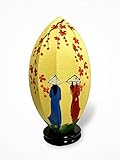 Lampe de Chevet Asiatique, Pétale de Lotus en Tissu de Lin Jaune, Socle Bois, Hauteur 43cm   Lampe de table, Peint Main, Motif Femmes Vietnamiennes et Fleurs de Cerisier Rouges   Artisanat Vietnam