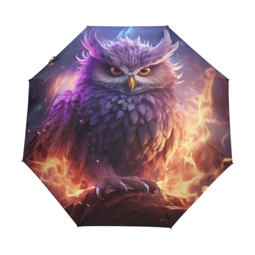Parapluie automatique coupe-vent hibou féroce violet pour ne plus redouter la pluie en voyage
