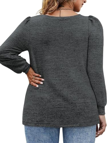 Image of VOGRACE Womens-Plus-Size-Tops Crew Neck Puff Sleeve Shirts Casual Tunic Sweatshirts XL-5XL