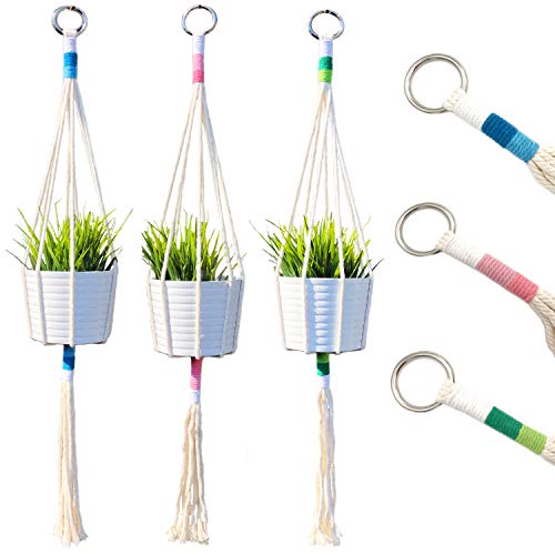 3X Set Premium Makramee Blumenampel Innen Außen Garten Blumentopf Halter Macrame Hängepflanzen Topf Balkondekoration Lounge Deco Blumen Ampel Balkon Wandbehang Boho Pflanzenhänger Pflanzenampel