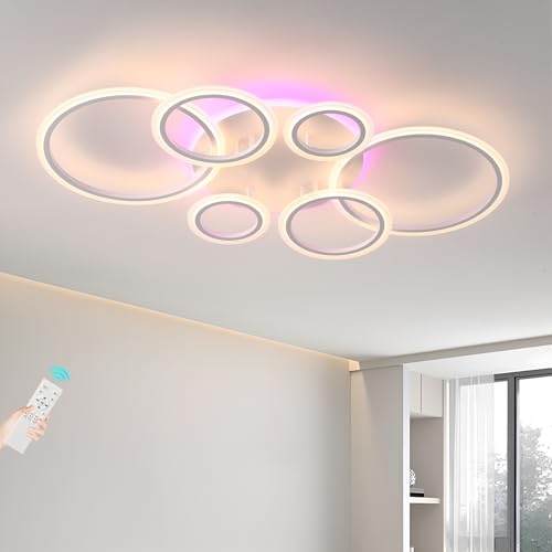 Image of ZAITINZ Dimmable LED Ceiling Lights with Remote Control,70W Flush Mount Lighting Fixture with 6 White Rings,Chandeliers Ceiling Light for Living Room Bedroom Lounge Dinning Room(3000-6000k)