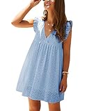 italienische sommerkleider damen Features: Casual Style,V-Ausschnitt, Minikled mit Rüschenärmel & Höhle