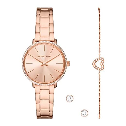 Michael Kors Reloj para mujer Pyper, movimiento de dos manecillas, caja de acero inoxidable dorado rosa de 32 mm con correa de acero inoxidable, MK1040
