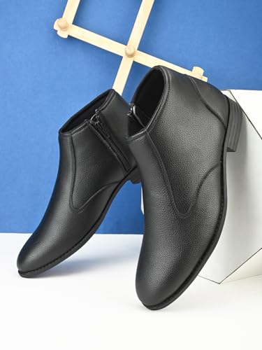 Image of FENTACIA Men's Faux Leather Formal Ankle Chelsea Boots