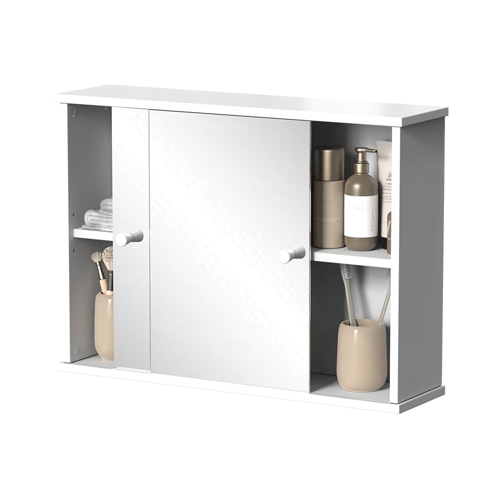 Vicco Armoire de Toilette Mireo, Blanc, 55x40cm avec 2 Portes coulissantes, pour Montage Mural avec étagères Ouvertes