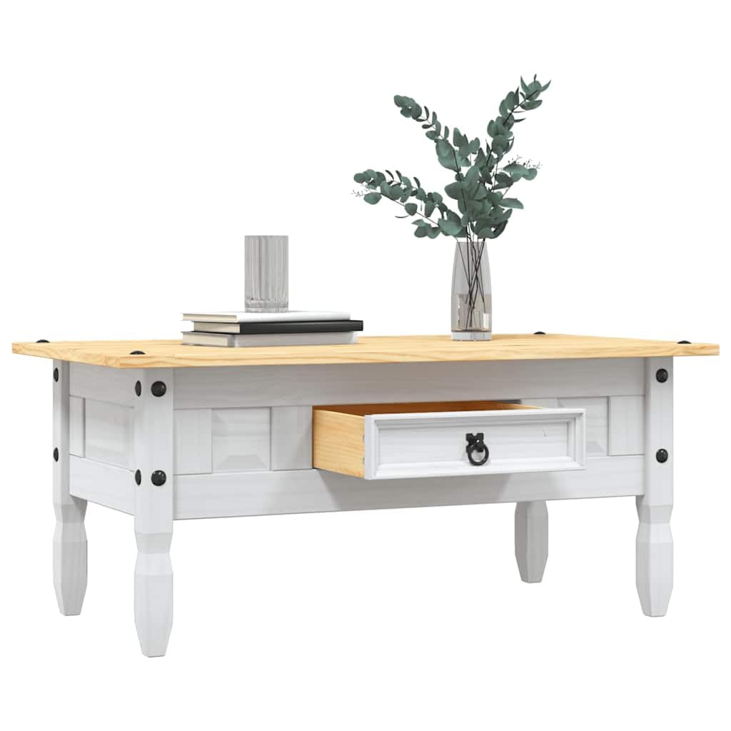 vidaXL Legno Pino Messicano Tavolino caffè Corona Range con Cassetto Rustico Robusto Elegante Tavolo Basso da Salotto Bianco e Marrone 100x55x44 cm