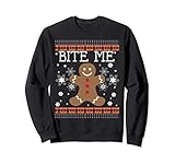 Funny Ugly Xmas Sweater Bite Me Gingerbread Man Cookies Sweatshirt