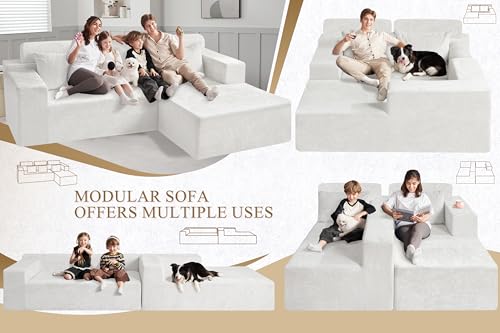 Image of HABUTWAY 105 inch L-Shape Modular Sectional Sofa Couch for Living Room,No Assembly Required,Modular Comfy Sofa with Deep Seat for Living Room Bedroom,Luxury Distressed Velvet(Right,Beige)