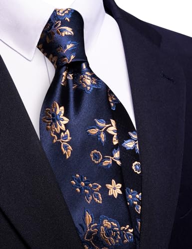 Image of Barry.Wang Floral Ties for Men Flower Necktie with Tie Clip Formal