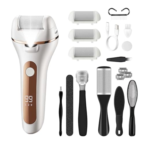 Image of Electric Foot Callus Remover Rechargeable Pedicure Kit with 3 Roller Heads 2 Speed IPX6 Waterproof Foot File Pedicure Tools Professional Foot Care for Dead Cracked Dry Skin White