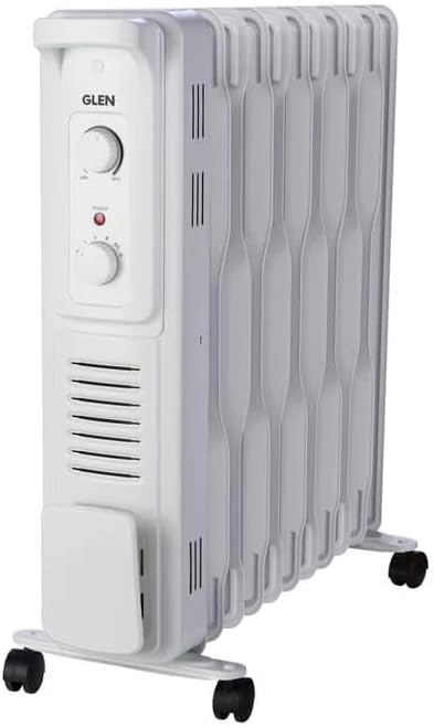 Glen Electric Oil Filled Room Heater Radiator 11 Fin (OFR), 2900W, with Dial control, PTC Fan for Fast Heating, Adjustable Thermostat, ISI Approved - White HA7012OR11
