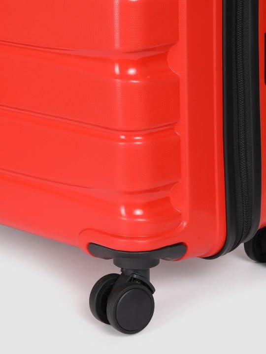 Image of Teakwood Small-Medium Cabin Size 8 Wheels Trolley Bag, Hard Cabin with Zipper Closure, Adjustable Push Button & Cross Side Strap, TSA Lock System 360 Degree (Set of 2, Red)