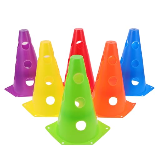 ANDRESLAD Conos para Entrenamiento de Agilidad de Fútbol 23 CM 6 Piezas de Plástico con Agujeros Colores Rojo Amarillo Azul Verde Naranja y Púrpura Marcadores Multideportivos para