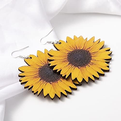Handmade Resin 4D Sunflower Daisy Flower Drop Dangle Earrings Wooden Little Daisy Flower for Women You are My Sunshine Summer Boho Jewelry-1 - Image 2