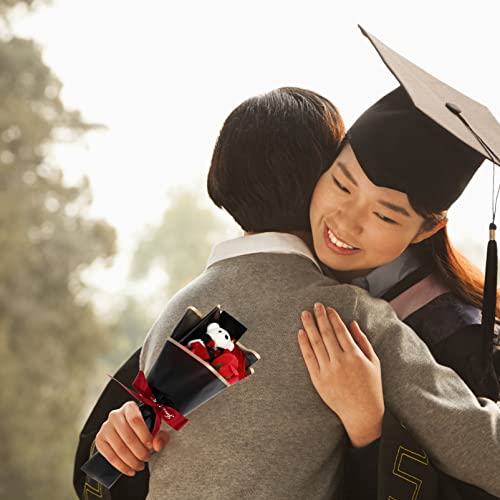 Alipis Graduation Artificial Flower Bouquet Mini Plush Graduation Bear Bouquet, Bear Rose Bouquet Doll Bouquet Graduation Floral Arrangements (Red) #TOP1