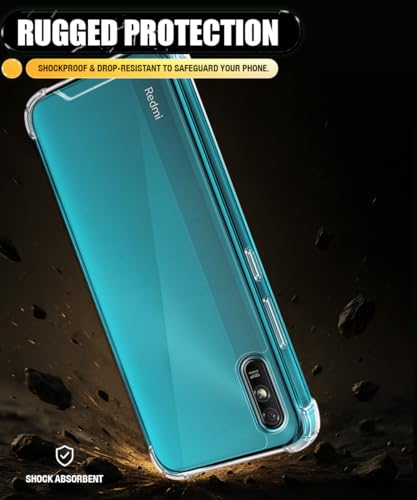 Image of WOW IMAGINE Ultra-Hybrid Crystal Clear Back Case for Redmi 9A | 9i | 9A Sport | Shockproof Design | Camera Protection Bump | Hard Clear Mobile Back Cover with Cushioned Edges - Transparent