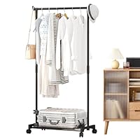 Garment Rack – Clothes Organizer Stand, Rolling Holder With Wheels | Storage Option For Bedroom Closet Laundry Dormitory Nursery Garage Bathroom Commercial Space, Portable Clothing Rail For Easy Trans
