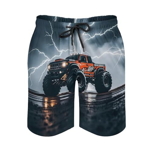 Mens Shorts Monster Truck Black Sky Lightning Roar Men Swim Trunks Quick-Dry Beach Shorts with Drawstring Pocket Bathing Suit4