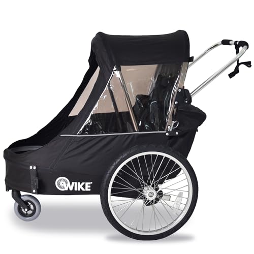 Wike Premium Double Bike Trailer - 3-in-1 Double Stroller, Bike Trailer, Jogging Stroller, Tall Kids up to 4'4' - 1 or 2 Kids, 5 Point Safety Harness, Bug + Rain Screen, Folds for Storage