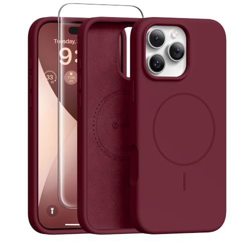 GONEZ Magnetic for iPhone 16 Pro Max Case, [Compatible with MagSafe] Anti-Scratch Microfiber Lining & Screen Protector, Silicone Camera Control, Shockproof Slim Phone Cover 6.9 inch, Maroon