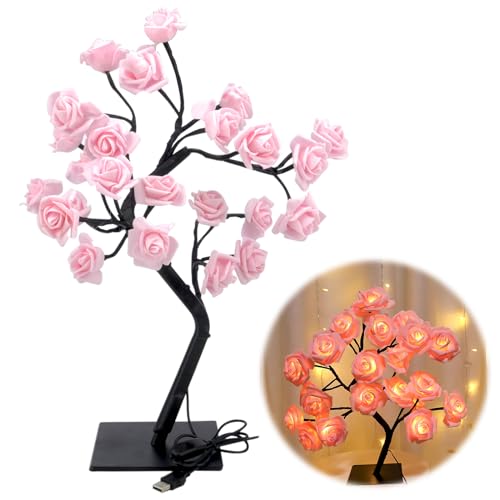 DAWRIS Lampada a forma di albero di rose, regalo per donne, luce notturna rosa con petali di rosa, con interruttore a sfioramento, per San Valentino, festa della mamma, Natale, compleanno
