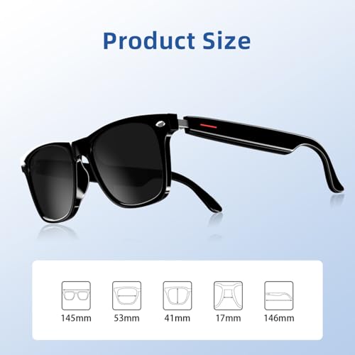 Image of Smart Glasses for Men Women, UV400 Polarized Sunglasses Lenses | Open Ear Bluetooth Sunglasses with Mic & Speakers, Hands-Free Calls, Voice Assistant, Touch Control, Driving Sports Outdoor