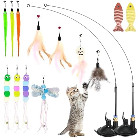 Juego de juguetes para gatos de 15 piezas, pesca con plumas y jug...