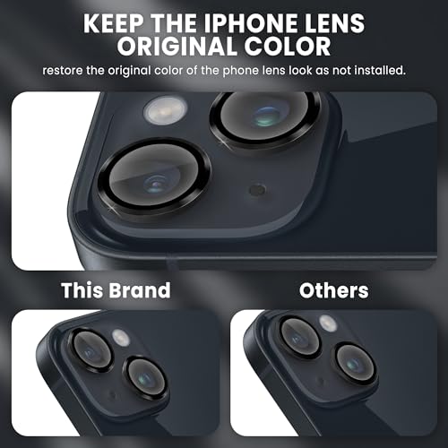 Image of ArmourPro Premium Camera Lens Protector Tempered Glass Compatible For iPhone 14 Plus and iPhone 14 Tough HD Individual Aluminum Alloy Rings 9H Camera Cover , Scratch-Resistant,Camera Lens Protection| Black