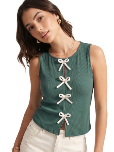 Image of Selvia Ribbed Bow Detail Sleeveless Crop Tops for Women Western