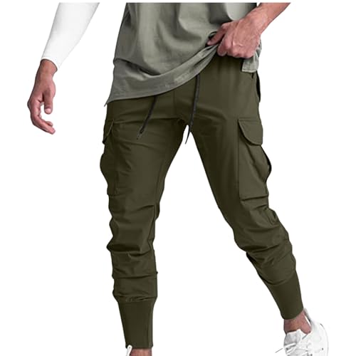 Men's Casual Pants Trendy Slim Straight Leg Trousers Stretch Solid Color Running Athletic Jogger with Multi Pockets